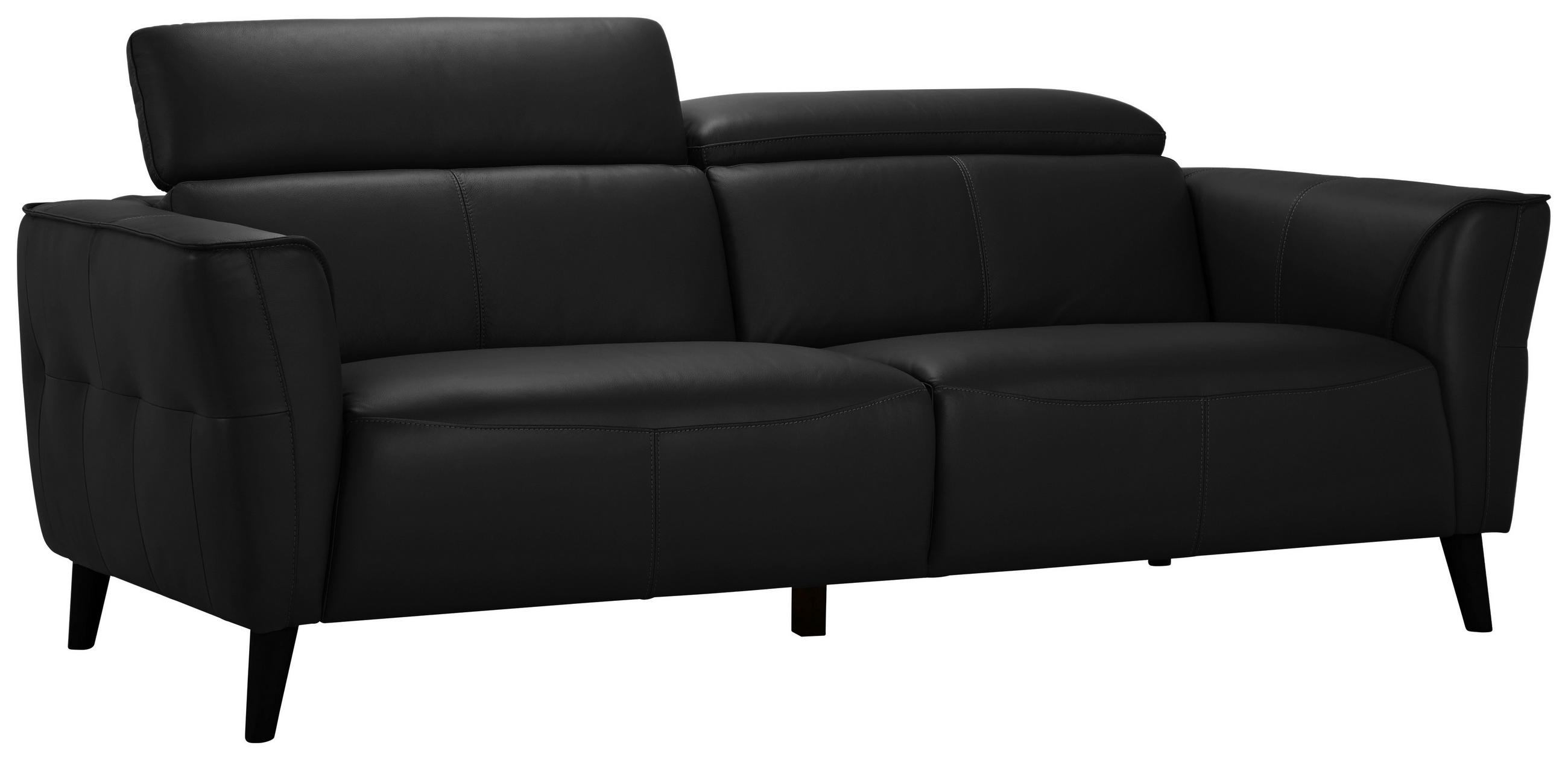 3-SITZER-SOFA Echtleder Schwarz  - Schwarz, KONVENTIONELL, Leder/Holz (212/92,5/96,5cm) - MID.YOU
