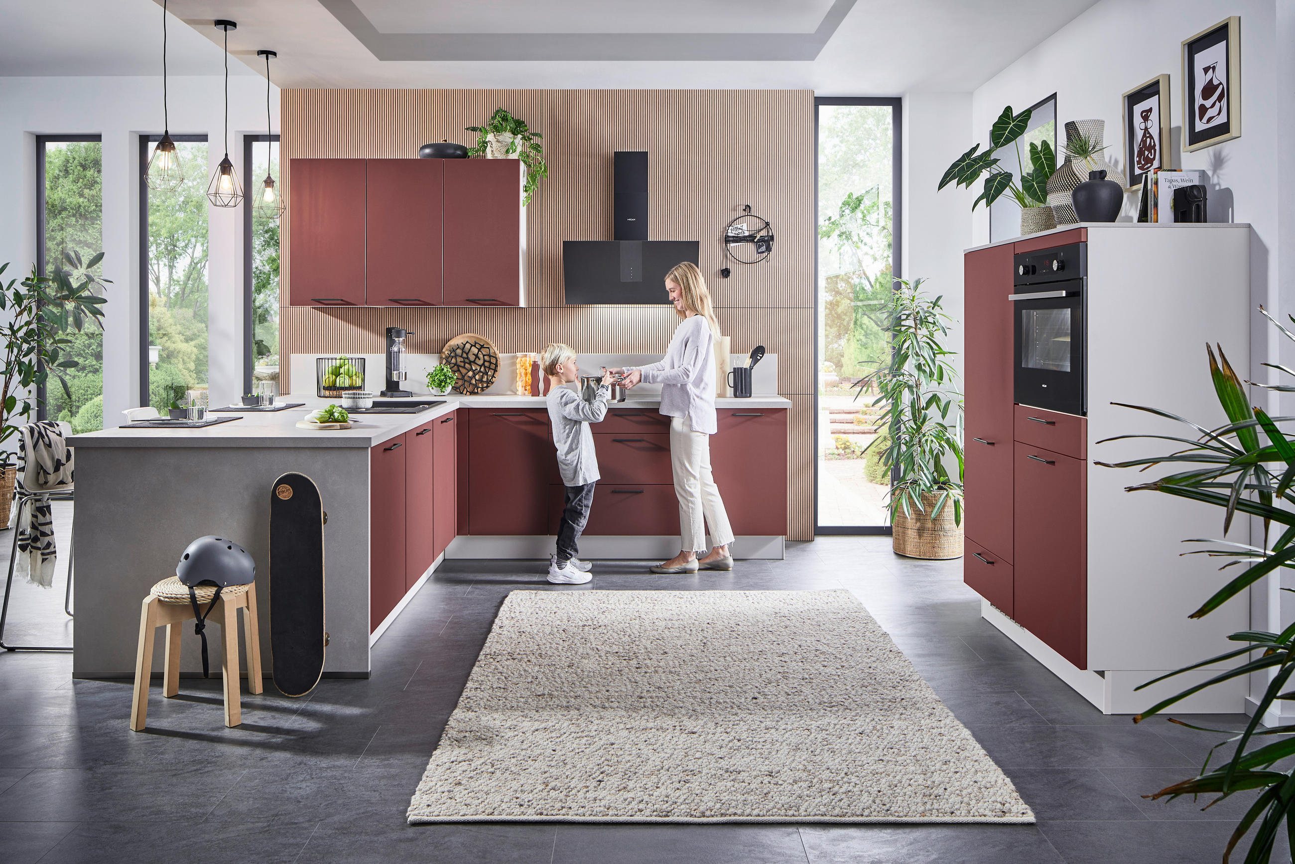 EINBAUKÜCHE 945  - Rot, Design, Holzwerkstoff - Celina
