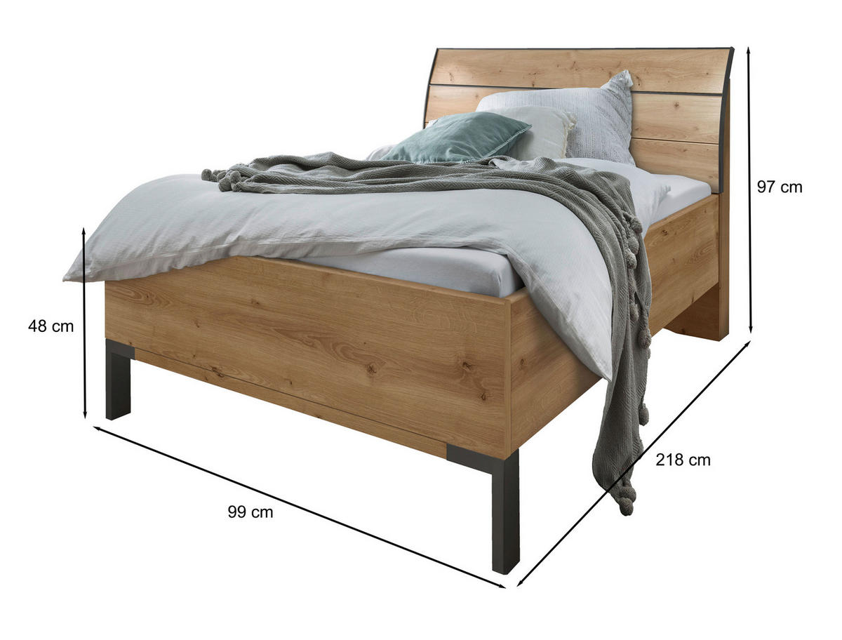 BETT 90/200 cm  in Eiche Bianco  - Schieferfarben/Eiche Bianco, KONVENTIONELL, Metall (90/200cm) - Dieter Knoll