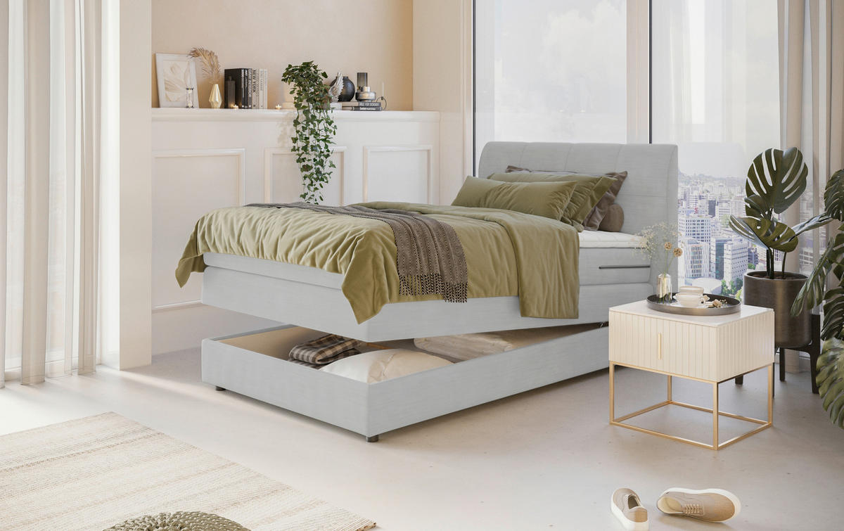 BOXSPRING-ÁGY 120/200 cm  világosszürke  - világosszürke/fekete, Modern, faalapú anyag/textil (120/200cm) - Carryhome