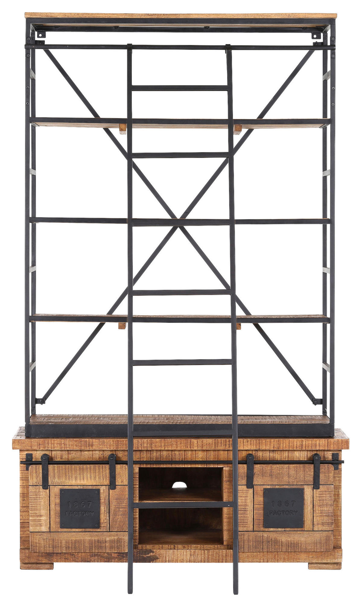 BÜCHERWAND Mangoholz massiv Naturfarben, Schwarz  - Schwarz/Naturfarben, KONVENTIONELL, Holz/Metall (127/210/45cm) - Landscape