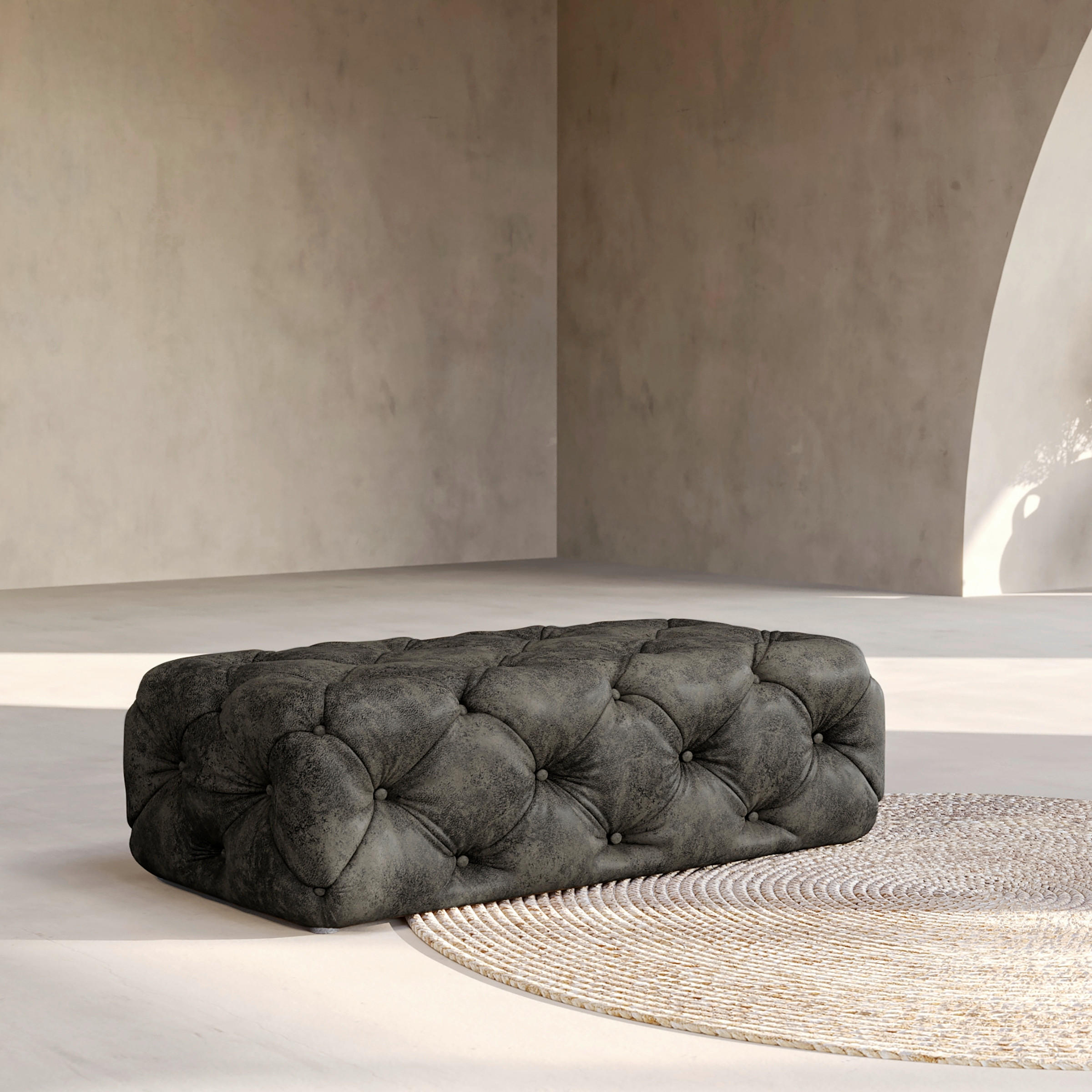 HOCKER Fresco Lederlook Anthrazit  - Anthrazit/Schwarz, Design, Kunststoff/Textil (130/39/65cm) - P & B