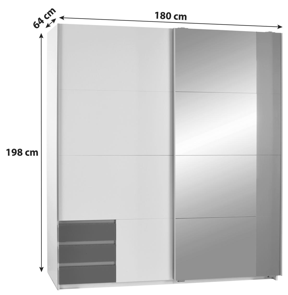 SCHWEBETÜRENSCHRANK 180/198/64 cm 2-türig Graphitfarben, Weiß  - Graphitfarben/Alufarben, MODERN, Holzwerkstoff/Kunststoff (180/198/64cm) - MID.YOU