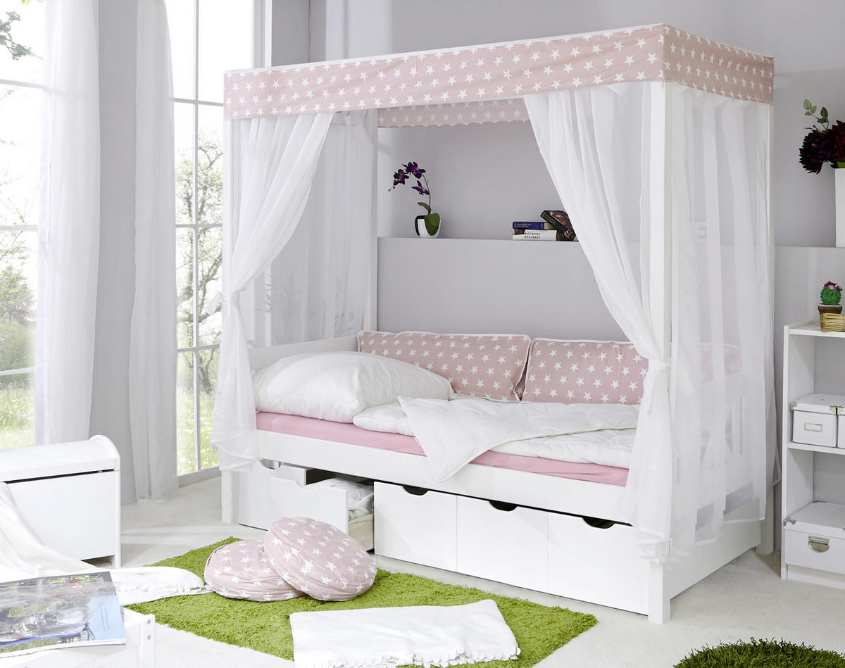 HIMMELBETT 90/200 cm  in Rosa, Weiß  - Weiß/Rosa, MODERN, Holz (90/200cm) - MID.YOU