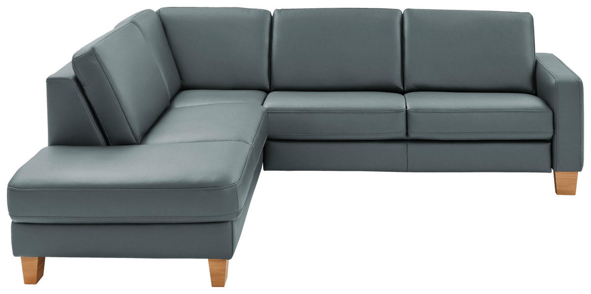 ECKSOFA Echtleder Blaugrau  - Eiche Bianco/Blaugrau, Konventionell, Leder/Holz (235/257cm) - Valdera