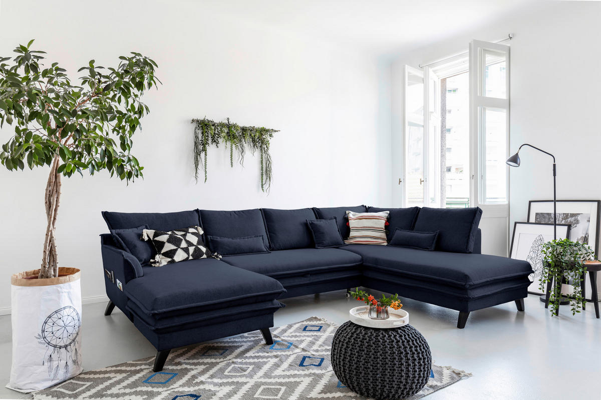 SJEDEĆA GARNITURA tekstil  tamno plava   - tamno plava/crna, Design, tekstil/drvo (150/300/200cm) - P & B