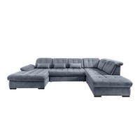 WOHNLANDSCHAFT  in Chenille Hellblau  - Schwarz/Hellblau, MODERN, Textil/Metall (184/387/252cm) - Livetastic