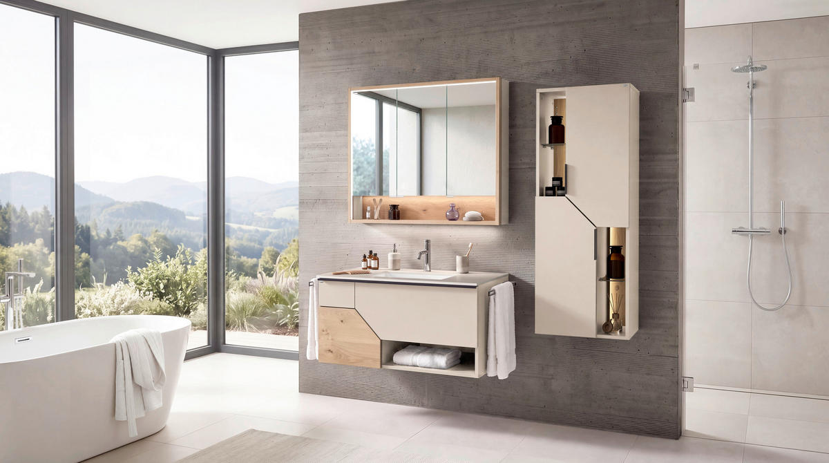 MIDISCHRANK 47/128/35 cm  - Taupe/Eichefarben, LIFESTYLE, Glas/Holz (47/128/35cm) - Voglauer
