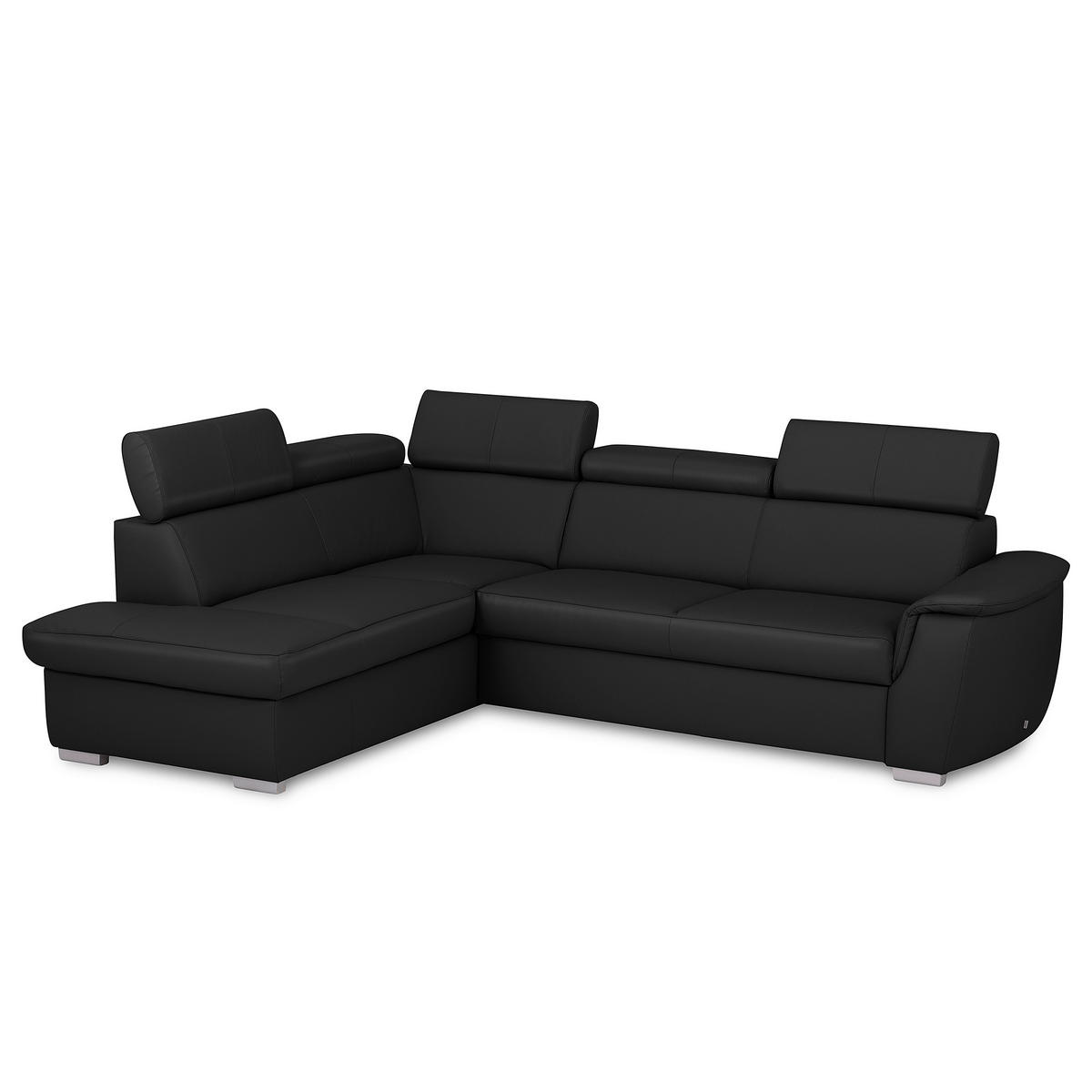WOHNLANDSCHAFT  in Kombination Echtleder/Lederlook Schwarz  - Schwarz, Leder/Metall (211/262cm) - Celina Home