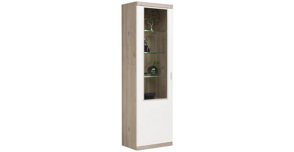 VITRINE in Weiß, Eichefarben - Eichefarben/Alufarben, KONVENTIONELL, Glas/Holzwerkstoff (60/197/40cm) - Xora