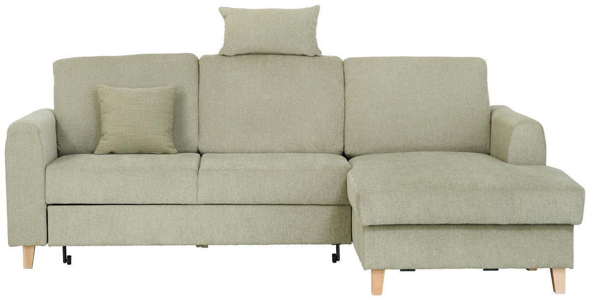 ECKSOFA Hellgrün Flachgewebe  - Buchefarben/Hellgrün, KONVENTIONELL, Holz/Textil (241/166cm) - Carryhome