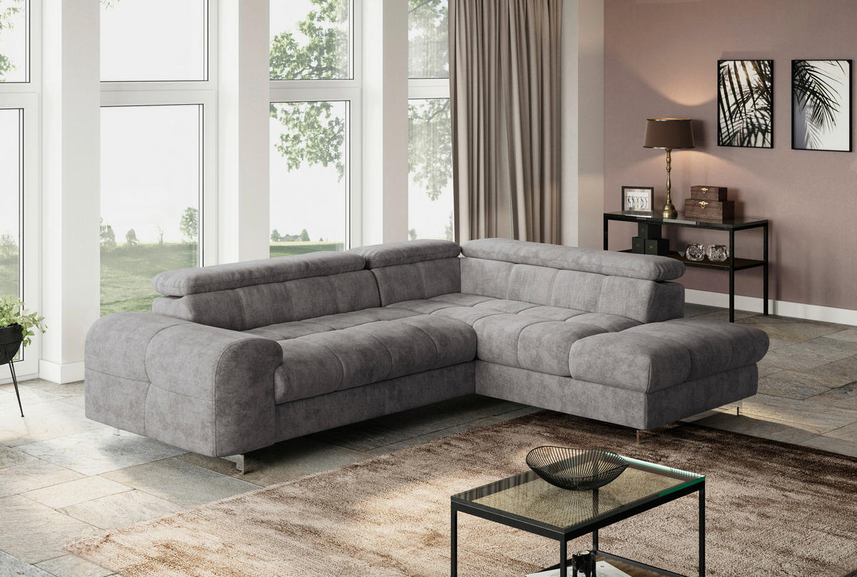 ECKSOFA in Mikrofaser Graubraun  - Chromfarben/Graubraun, Konventionell, Textil/Metall (257/206cm) - Livetastic