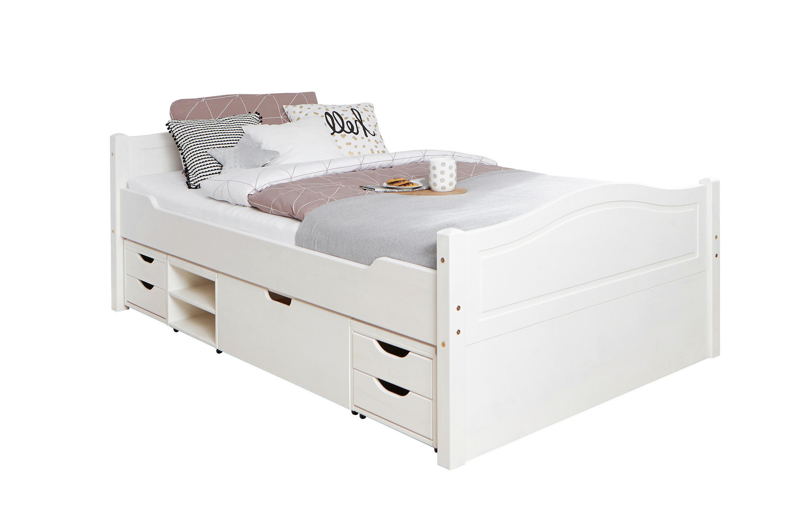STAURAUMBETT 120/200 cm  in Weiß  - Weiß/Naturfarben, MODERN, Holz (120/200cm) - MID.YOU