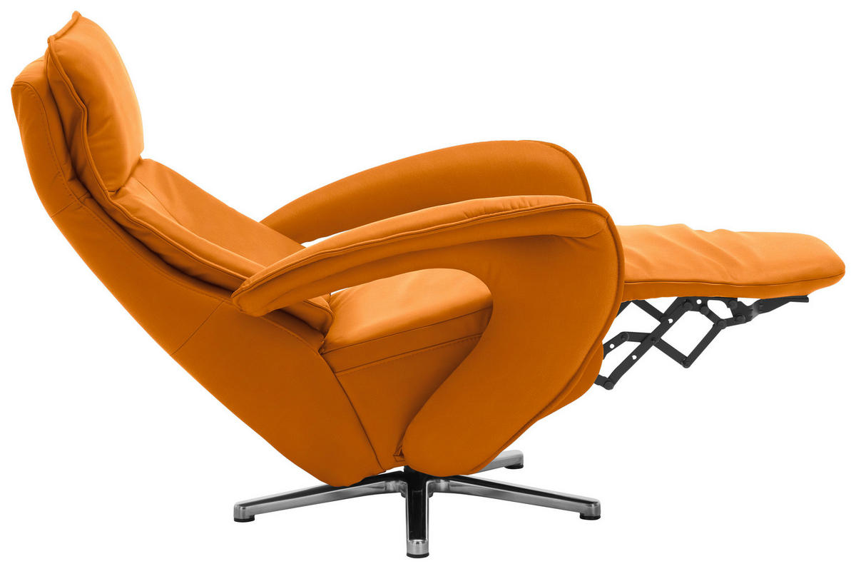 RELAXSESSEL in Leder Orange  - Edelstahlfarben/Orange, Design, Leder/Metall (77/110/87cm) - Valdera