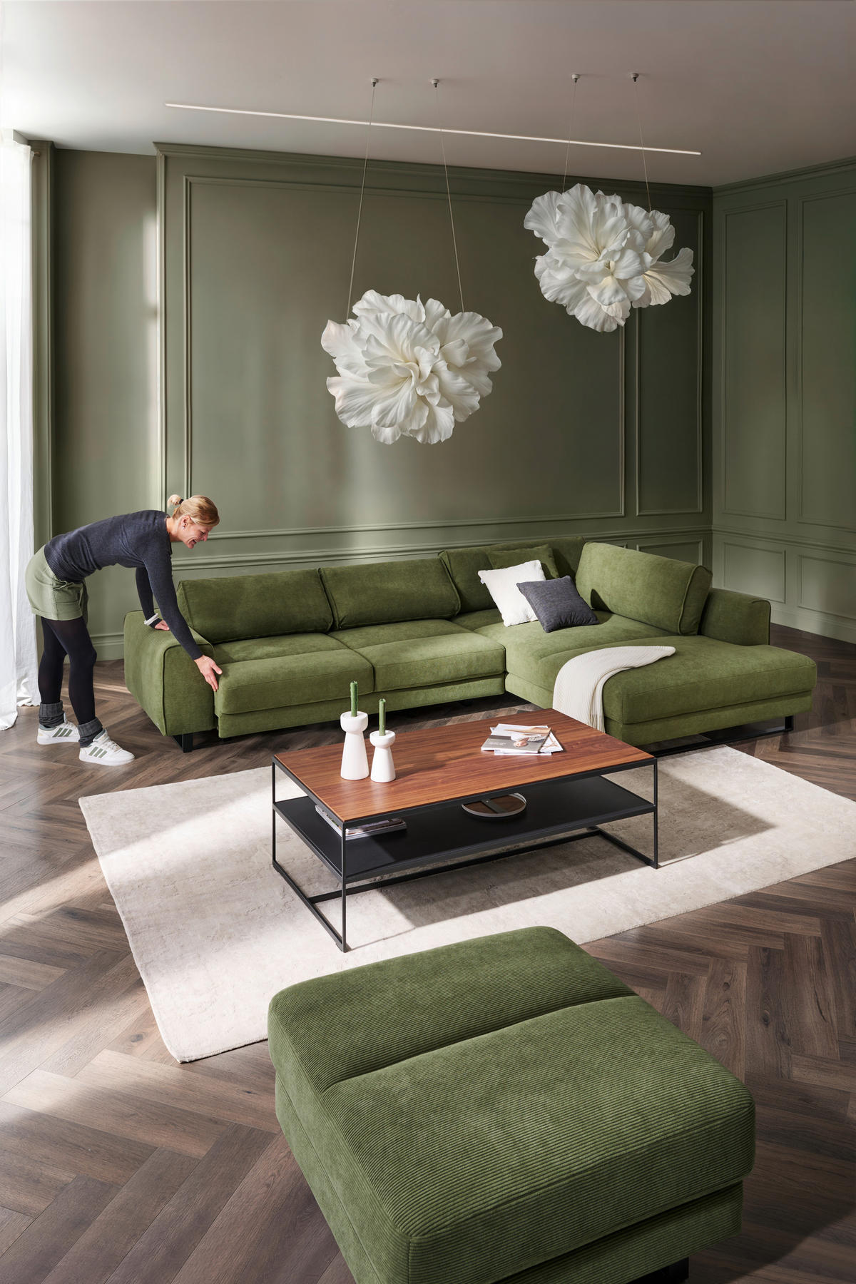 ECKSOFA Cord Olivgrün  - Schwarz/Olivgrün, Design, Textil/Metall (314/211cm) - Sedda