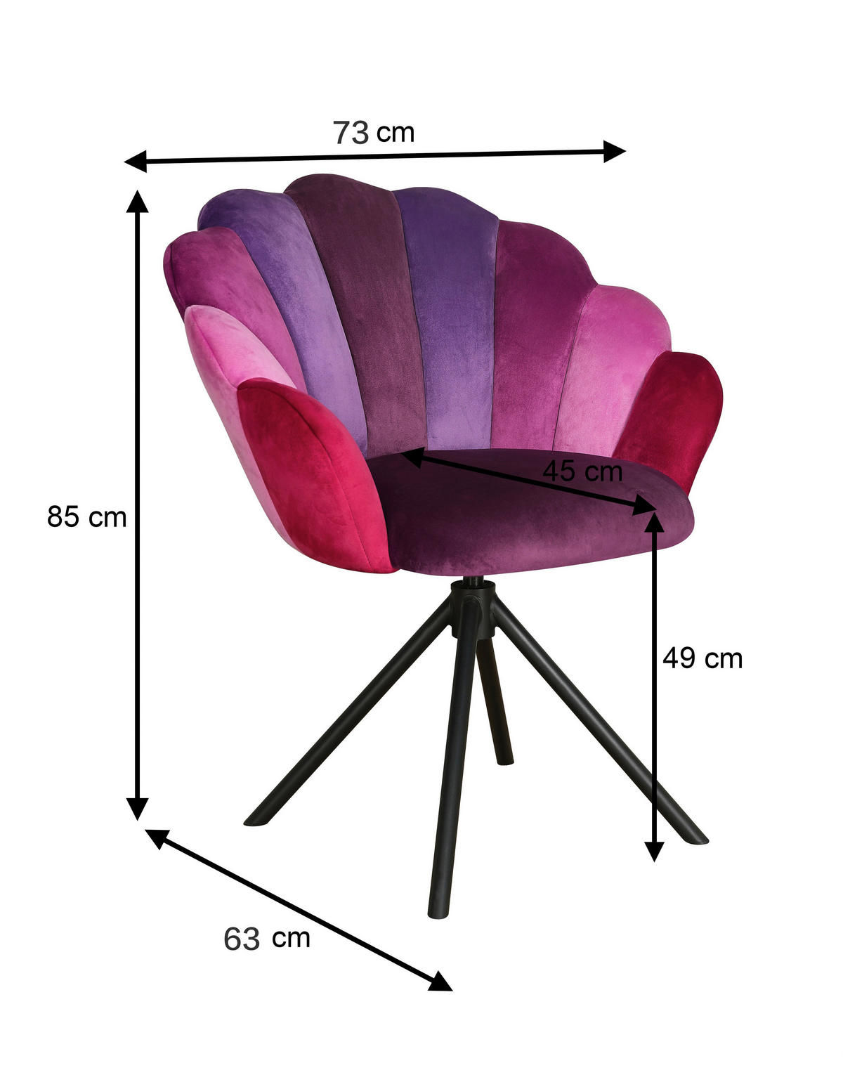STUHL - Lila/Schwarz, Design, Textil/Metall (72/86/63cm) - Milino