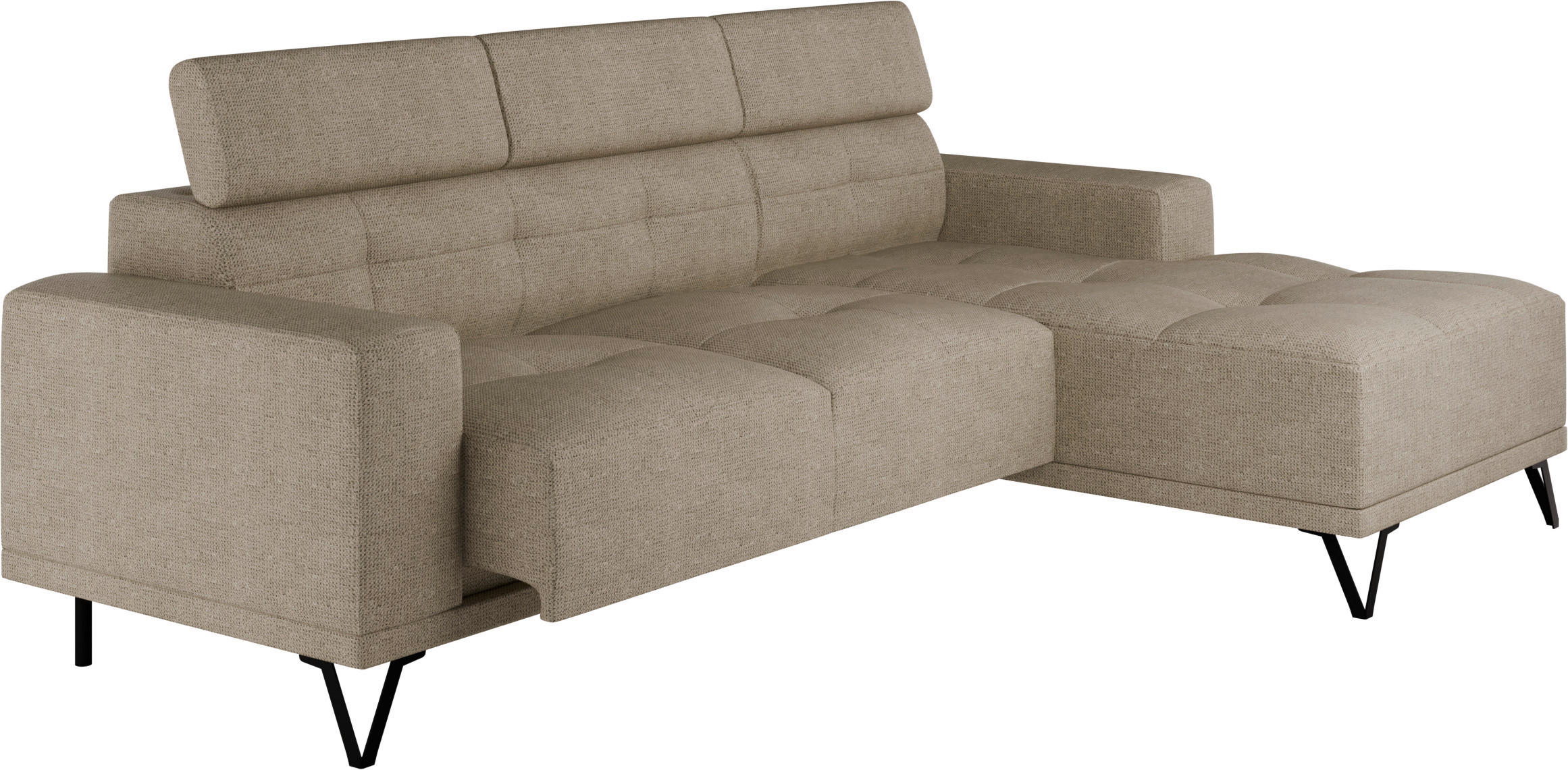 ECKSOFA Beige Chenille  - Beige/Schwarz, KONVENTIONELL, Textil/Metall (264/178cm) - Hom`in