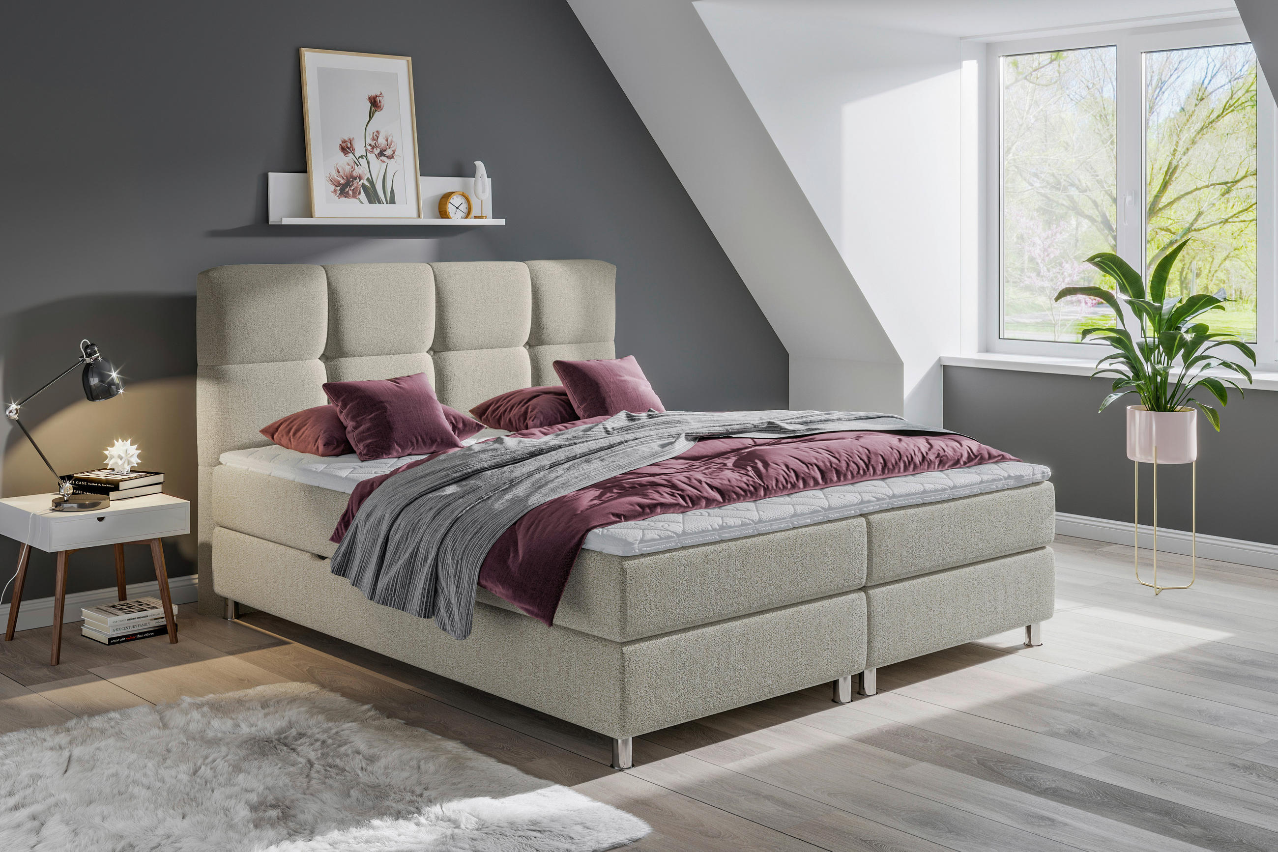 BOXBETT 180/200 cm  in Hellgrau  - Chromfarben/Hellgrau, Design, Textil/Metall (180/200cm) - Ti'me