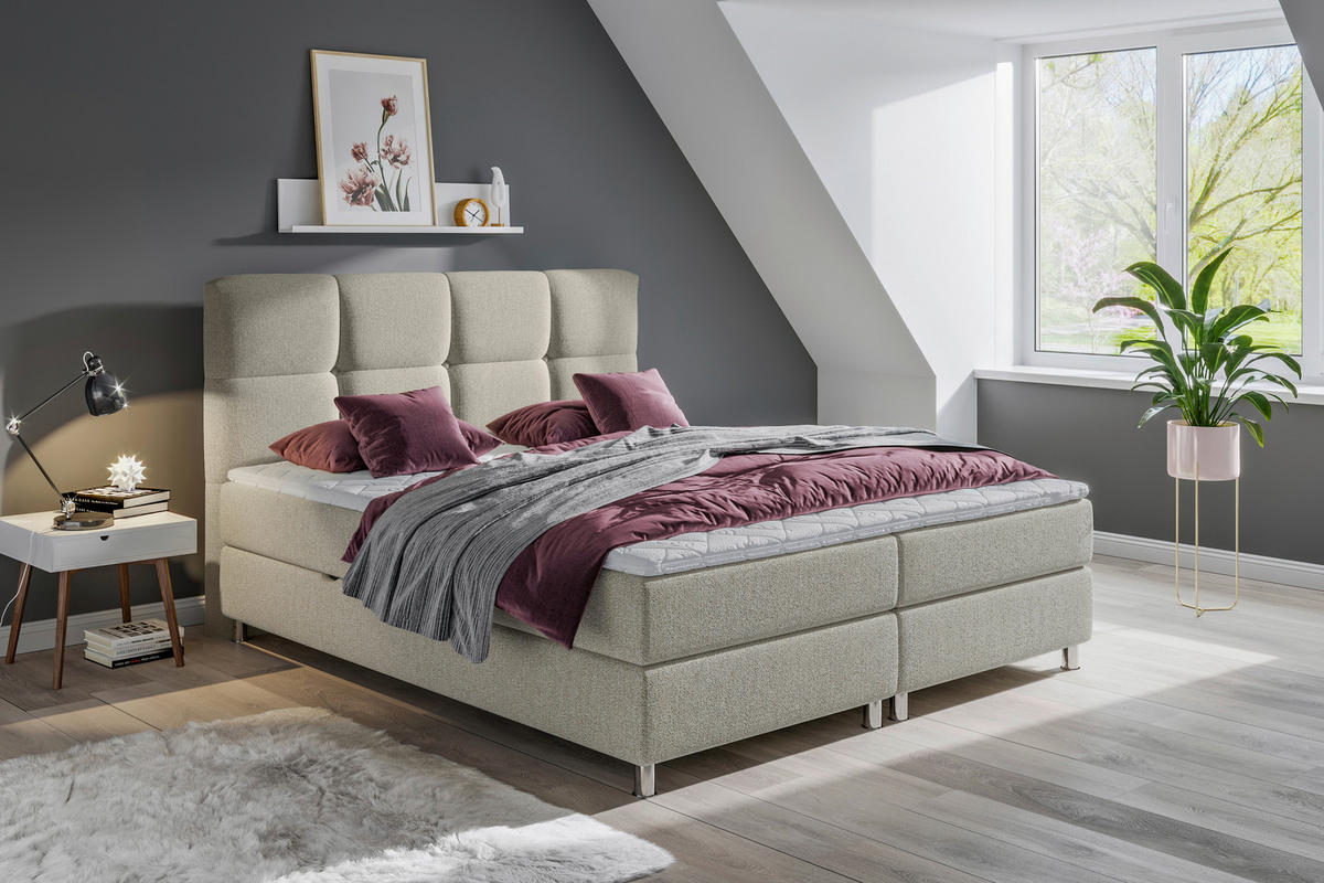 BOXBETT 140/200 cm  in Hellgrau  - Chromfarben/Hellgrau, Design, Textil/Metall (140/200cm) - Ti'me