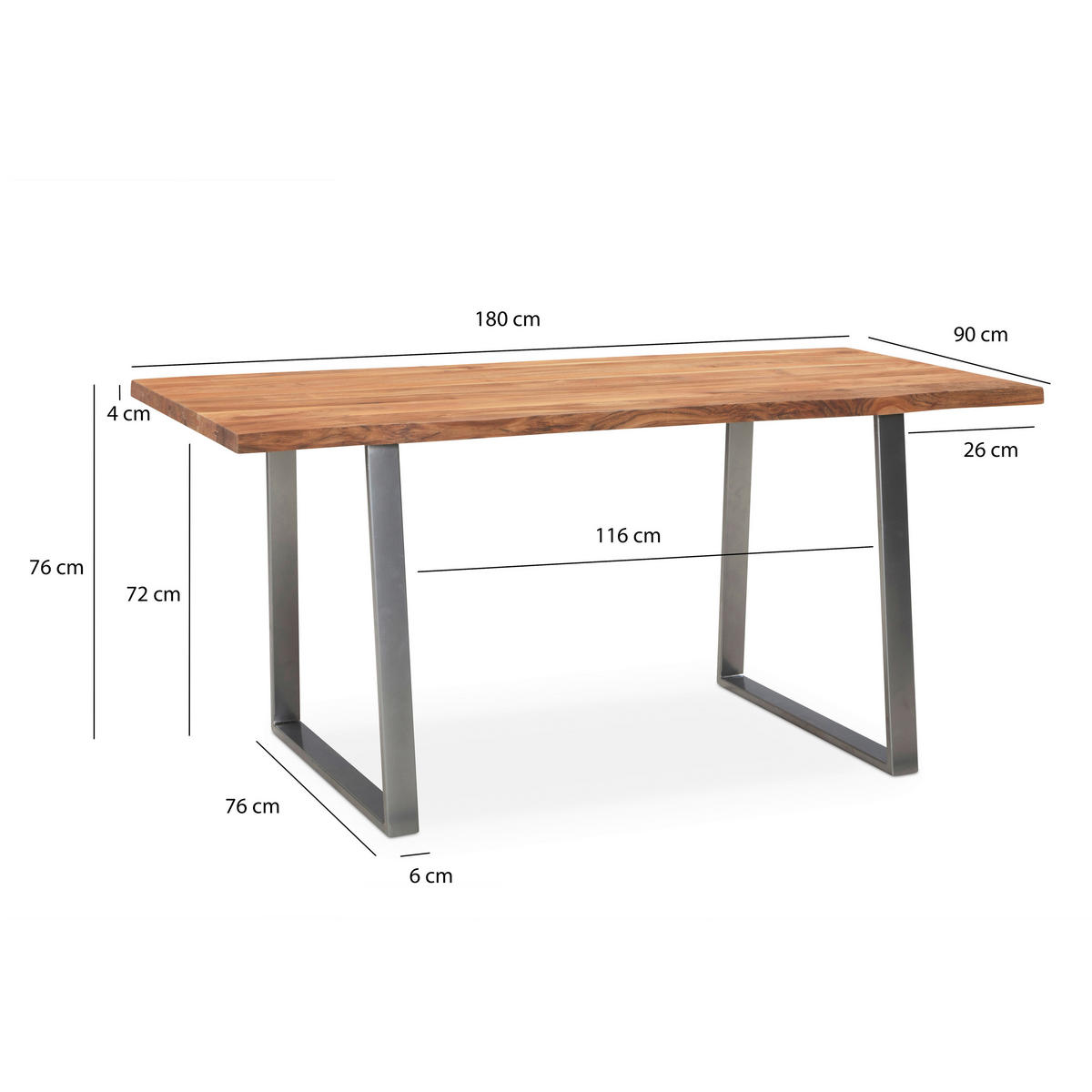 ESSTISCH in Holz 180/90/76 cm  - Chromfarben/Akaziefarben, MODERN, Holz/Metall (180/90/76cm) - MID.YOU