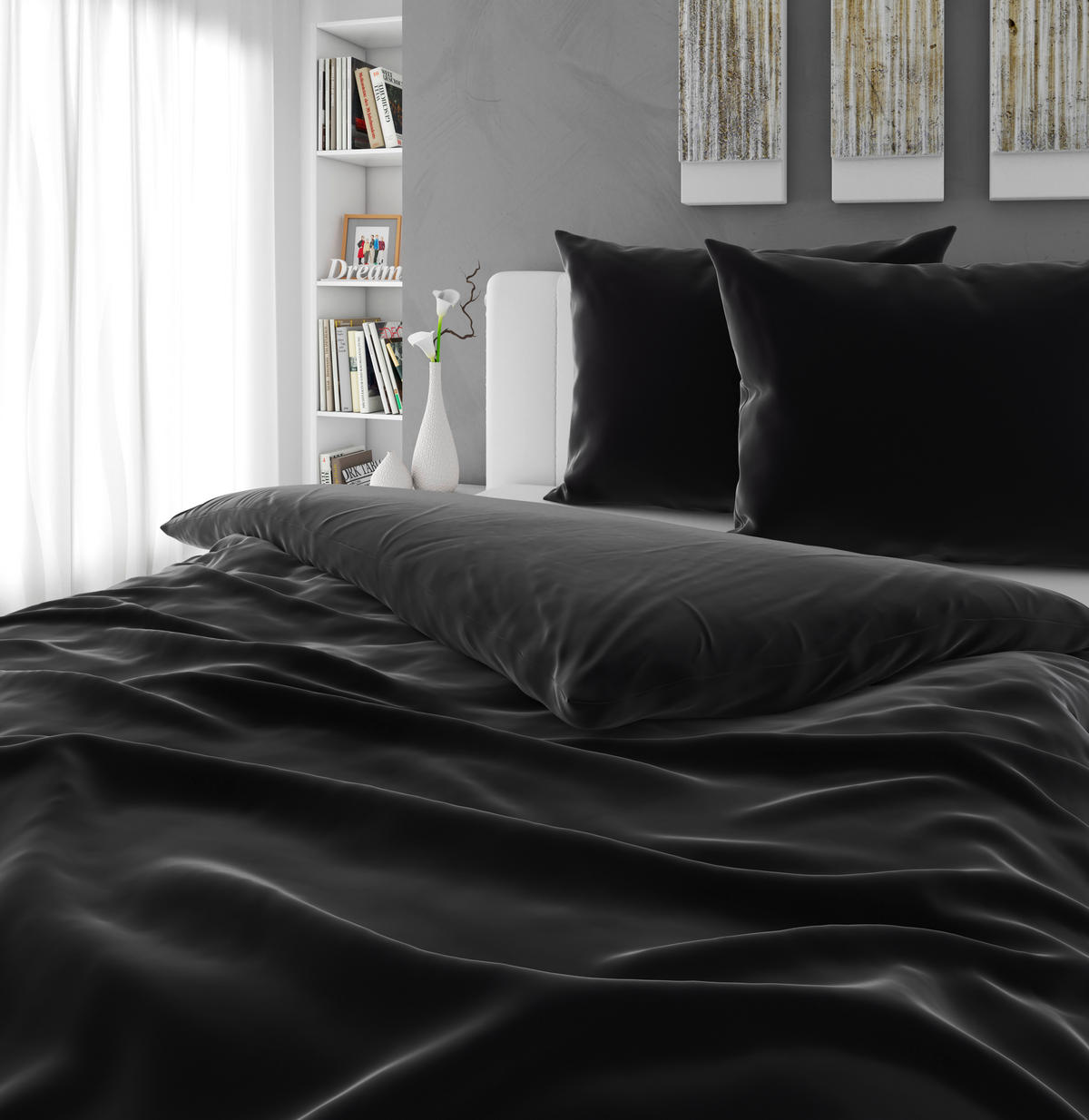 BETTWÄSCHESET 2-teilig TANJA Satin 200/210 cm  - Schwarz, Basics, Textil (200/210cm) - Novel