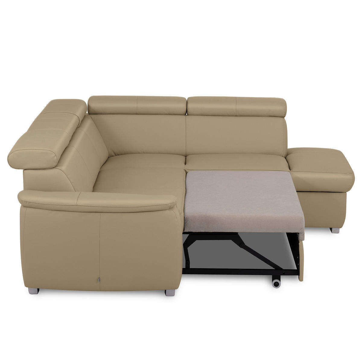 ECKSOFA  in Lederlook Echtleder Hellgrau  - Silberfarben/Hellgrau, Leder/Holz (262/211cm) - Celina Home