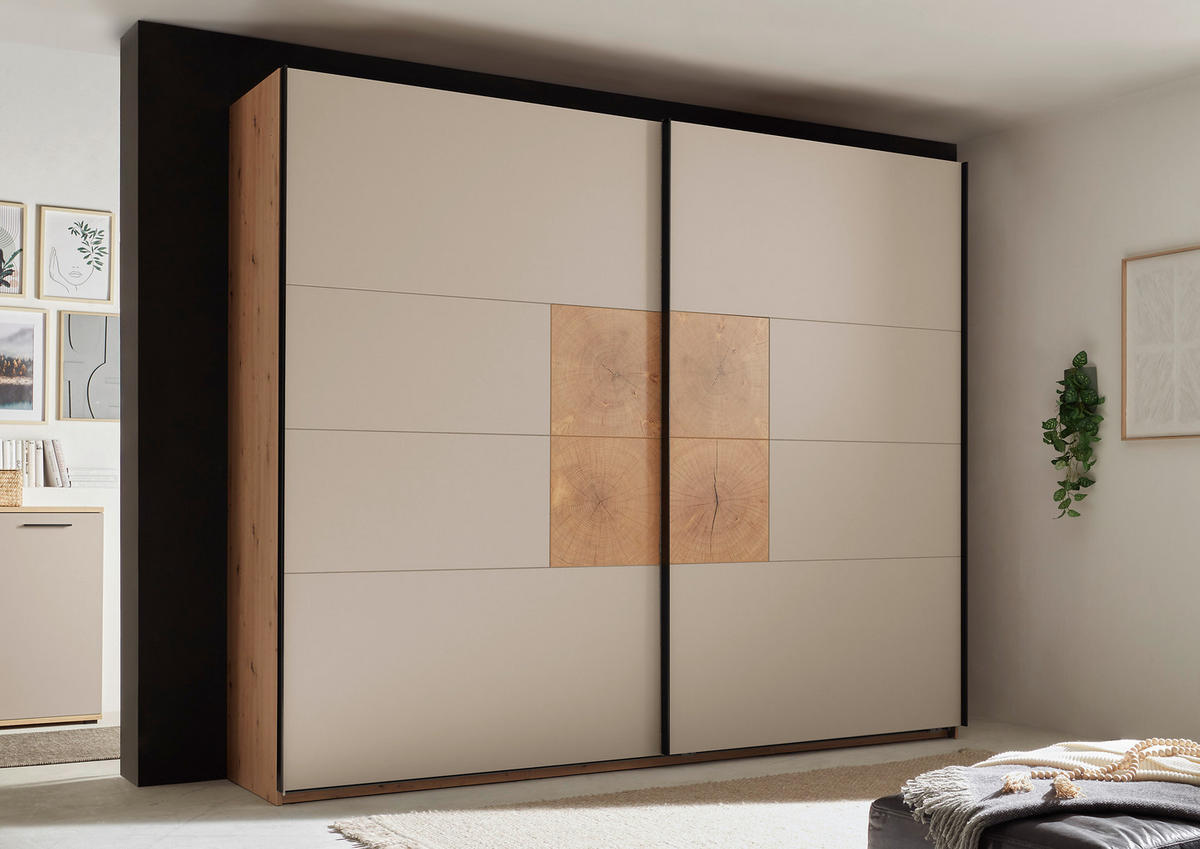 SCHWEBETÜRENSCHRANK  in Kaschmir, Eiche Artisan  - Kaschmir/Schwarz, KONVENTIONELL, Holzwerkstoff/Metall (270/225,5/63,7cm) - Xora