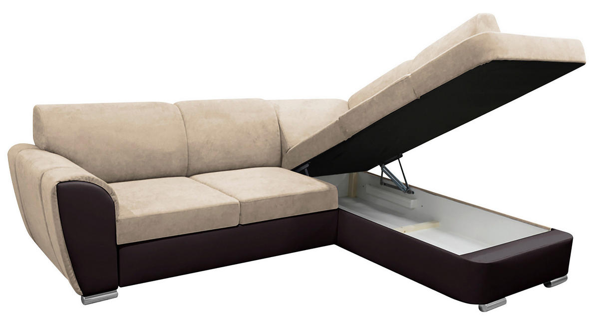 ECKSOFA in Velours Dunkelbraun, Beige  255/196 cm  - Dunkelbraun/Beige, Design, Kunststoff/Textil (255/196cm) - MID.YOU