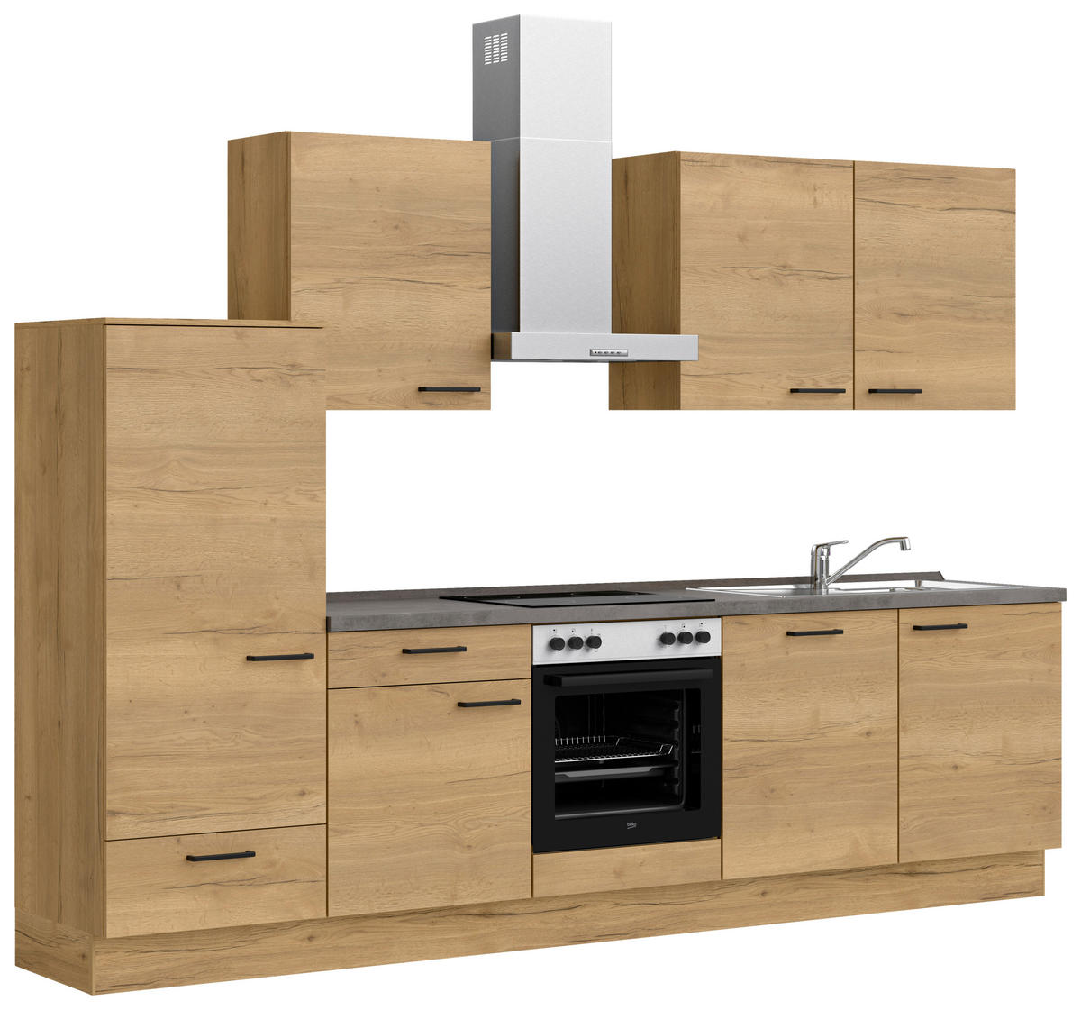 KÜCHENLEERBLOCK 300 cm   in Eichefarben, Schieferfarben  - Schieferfarben/Eichefarben, MODERN, Holzwerkstoff/Metall (300cm) - Nobilia