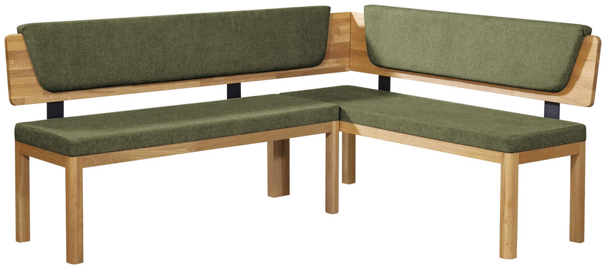 ECKBANK 208/171 cm Webstoff Grün, Eichefarben Eiche vollmassiv   - Eichefarben/Grün, KONVENTIONELL, Holz/Textil (208/171cm) - Linea Natura