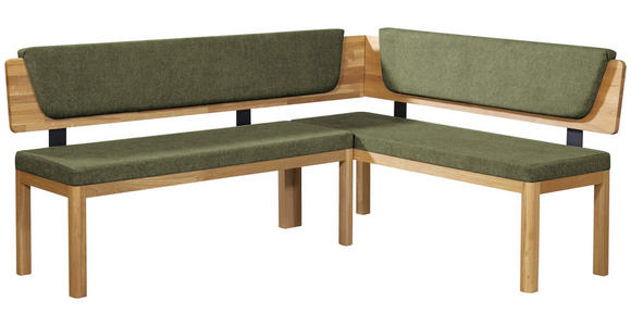 ECKBANK 208/171 cm Webstoff Grün, Eichefarben Eiche vollmassiv - Eichefarben/Grün, KONVENTIONELL, Holz/Textil (208/171cm) - Linea Natura