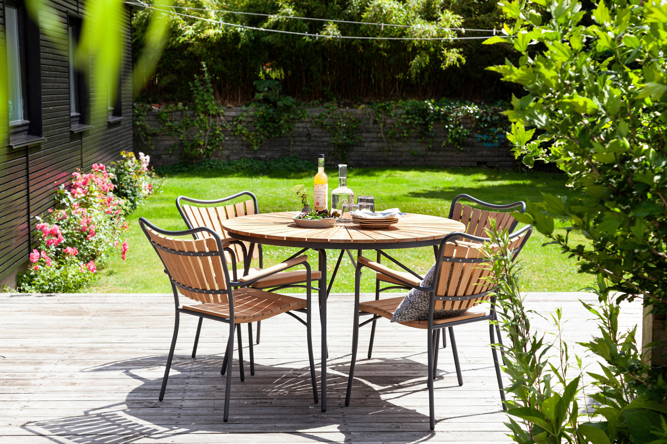 GARTENTISCH 110/110/74 cm Holz rund  - Anthrazit/Teakfarben, KONVENTIONELL, Holz/Metall (110/110/74cm) - Gardenson