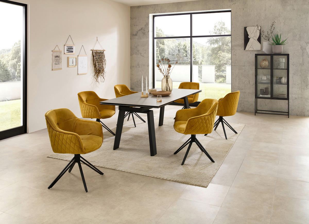 ESSTISCH in Metall, Glas, Keramik 200-300/100/76 cm  - Schwarz/Grau, Modern, Glas/Keramik (200-300/100/76cm) - Livetastic