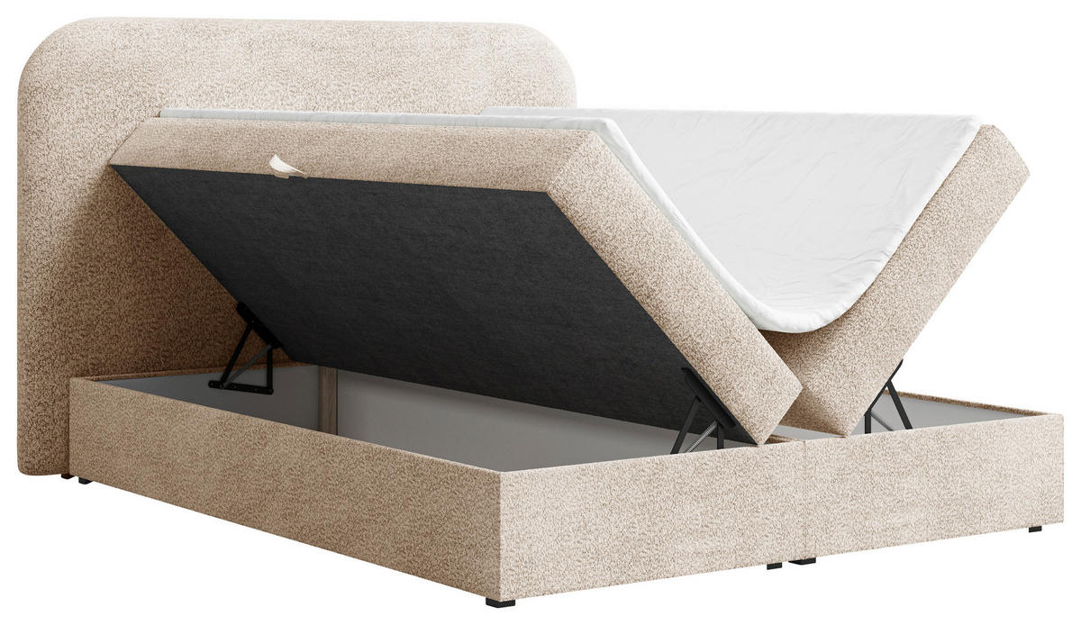 BOXBETT 180/200 cm,  in Beige, Bettkasten, Topper,  - Beige/Schwarz, MODERN, Holz/Kunststoff (180/200cm) - MID.YOU