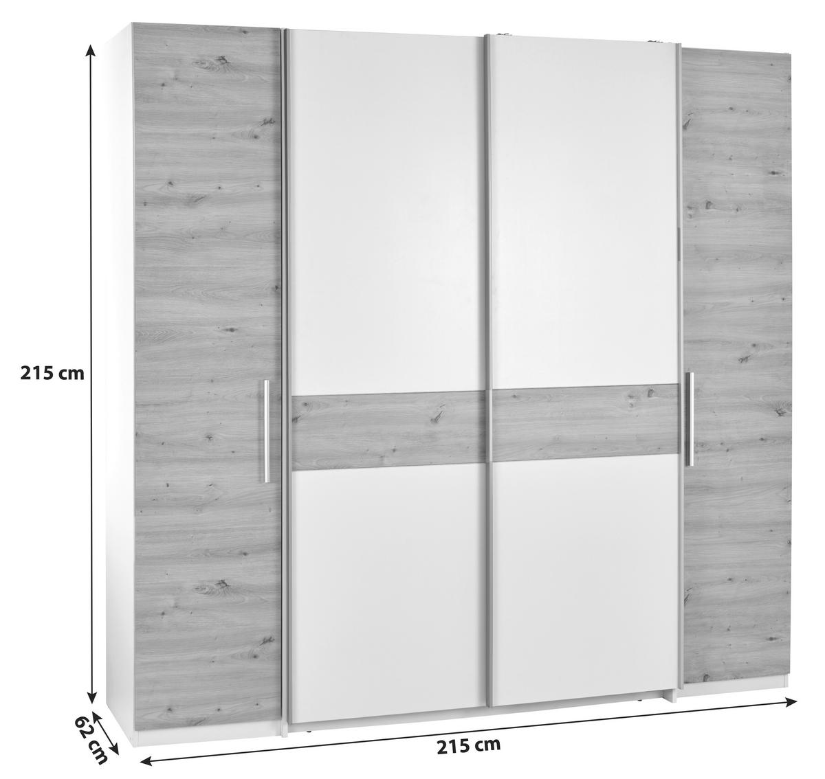 DREHTÜRENSCHRANK 215/215/62 cm,  in Weiß, Eiche Artisan, 4-türig  - Chromfarben/Weiß, KONVENTIONELL, Holzwerkstoff (215/215/62cm)
