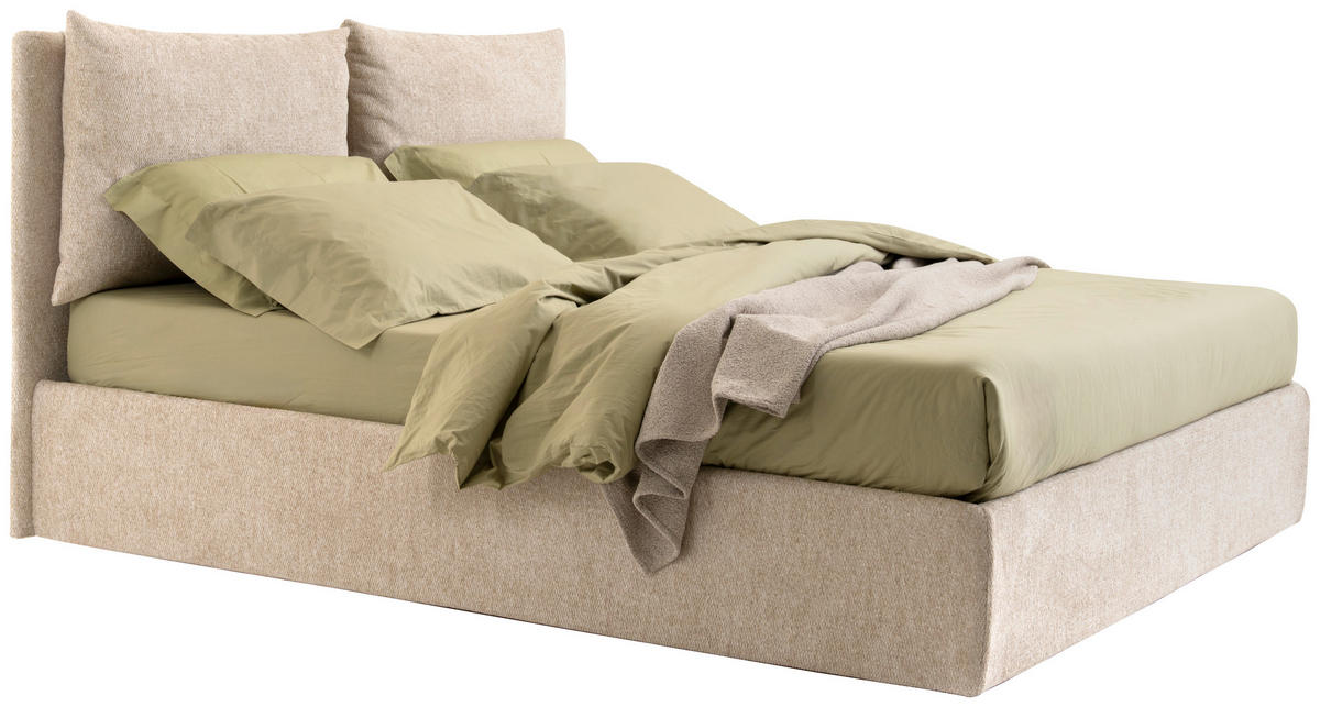 POLSTERBETT 180/200 cm,  in Beige, gepolstertes Kopfteil, Lattenrost, Bettkasten,  - Beige/Silberfarben, Design, Holz/Kunststoff (180/200cm) - Milino