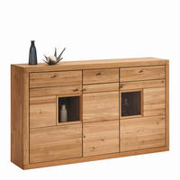 HIGHBOARD Segrino, 188,2/111,6/42,1 cm, 3 Schublade(n)  - Edelstahlfarben/Eichefarben, Natur, Glas/Holz (188,2/111,6/42,1cm) - Valdera