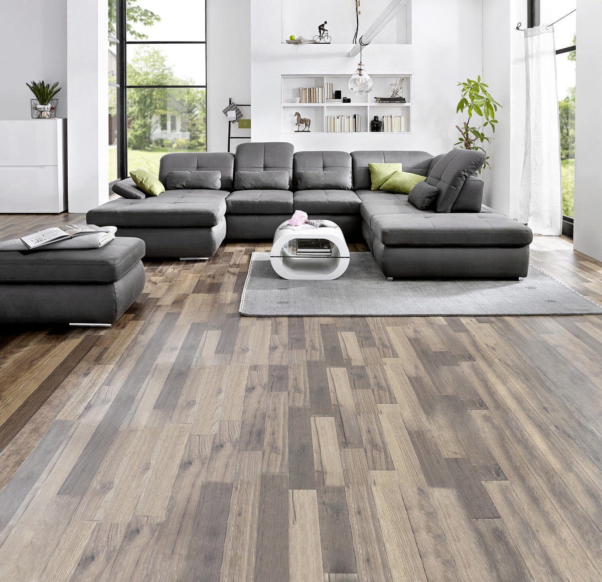 WOHNLANDSCHAFT in Mikrofaser Grau  - Chromfarben/Grau, Design (195/371/260cm) - Beldomo Style