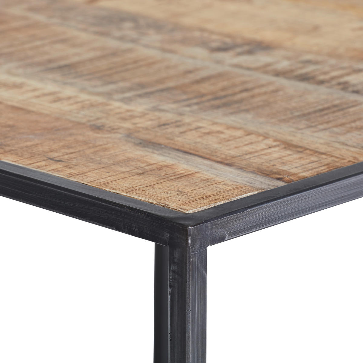 BEISTELLTISCHSET Mangoholz massiv quadratisch Naturfarben, Grau  - Anthrazit/Naturfarben, Natur, Holz/Metall (50/45/50cm) - MID.YOU
