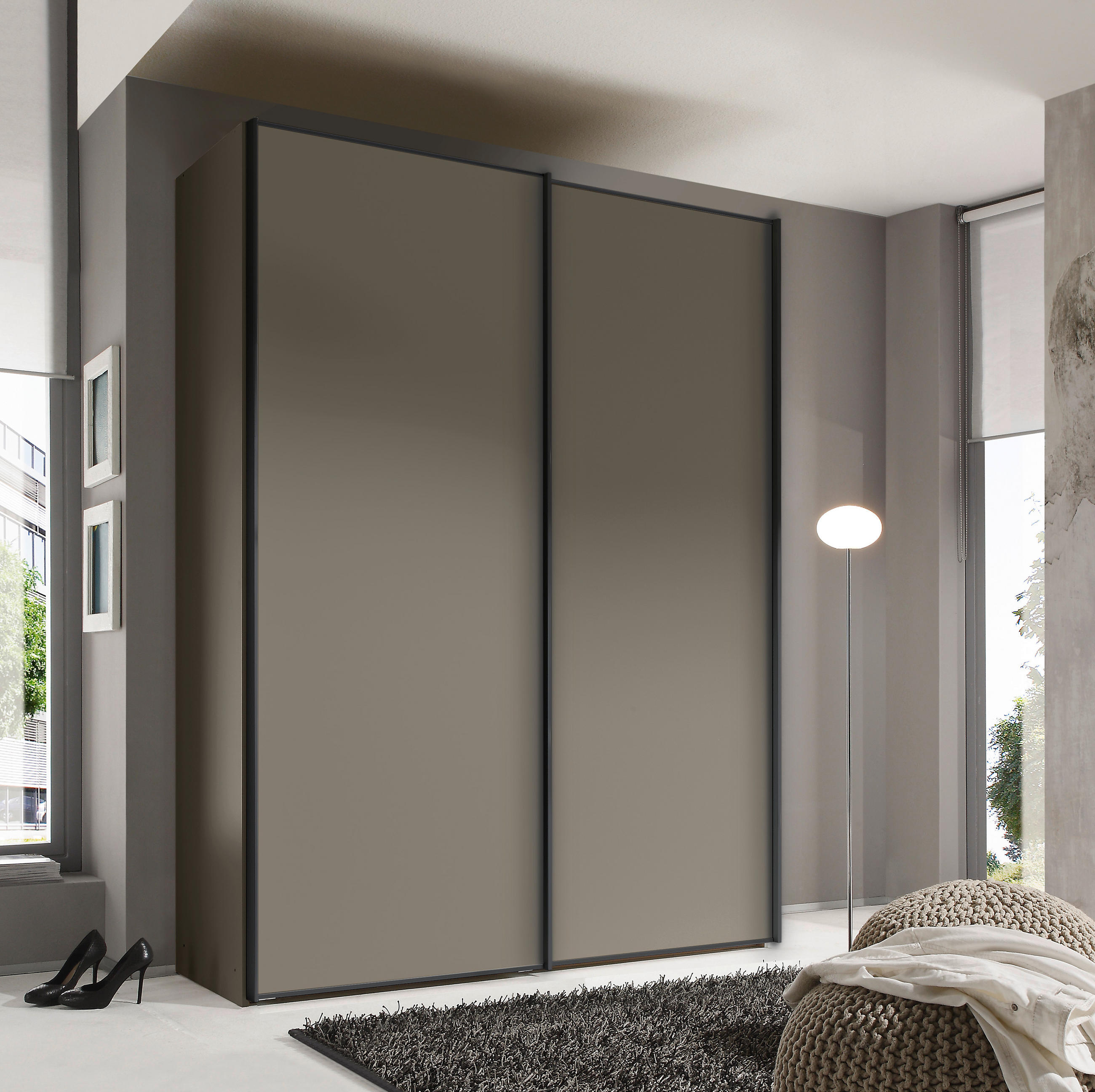 SCHWEBETÜRENSCHRANK in Mokka  - Graphitfarben/Mokka, Design, Holzwerkstoff/Metall (200/222/68cm) - Moderano