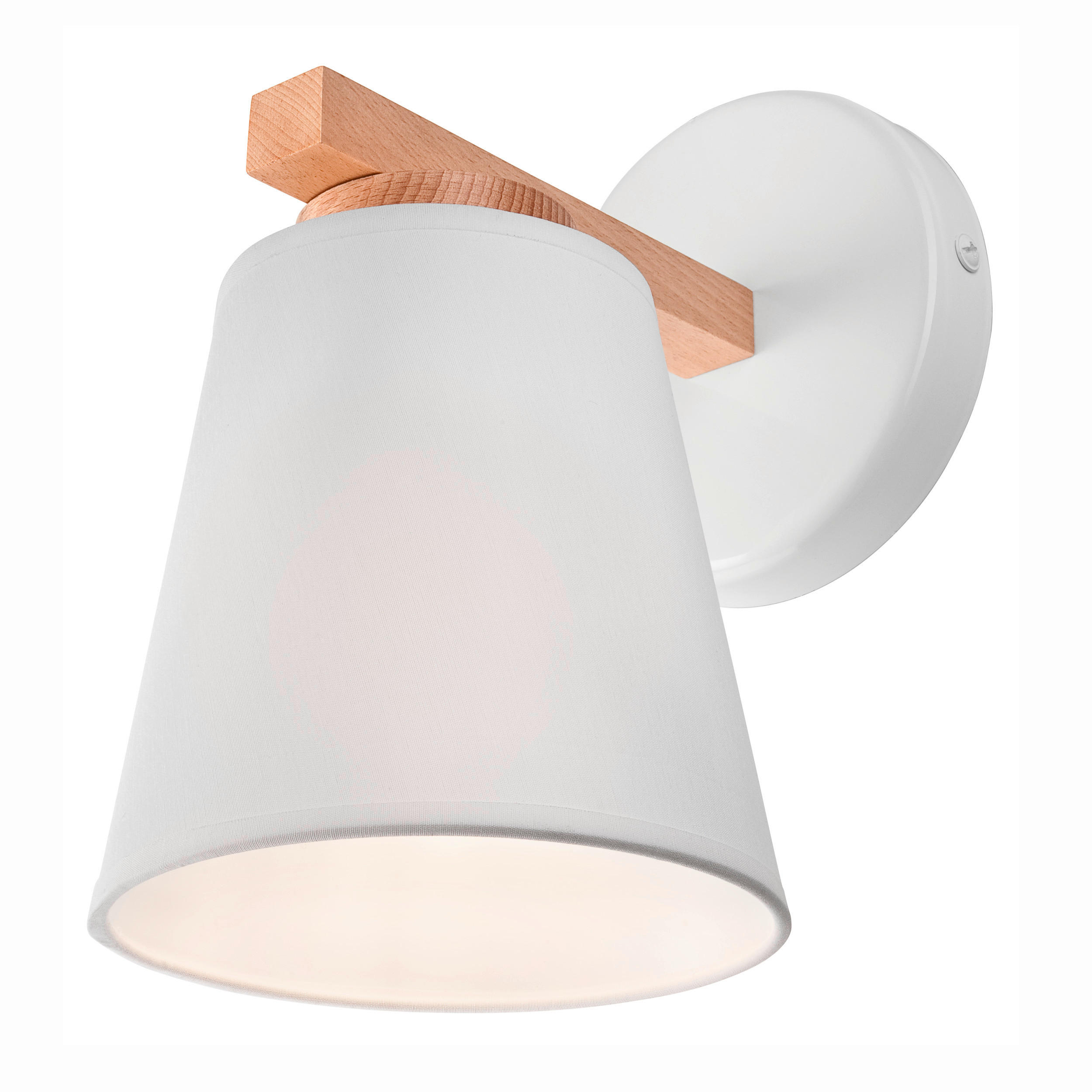 WANDLEUCHTE ELLIE 24/22/16 cm   - Weiß Hochglanz, Natur, Holz/Textil (24/22/16cm)