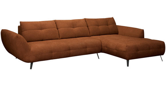 ECKSOFA Dunkelorange Chenille Armlehnenkissen, Rücken echt, Sitztiefenverstellung  - Dunkelorange/Schwarz, KONVENTIONELL, Textil/Metall (313/215cm) - Hom`in