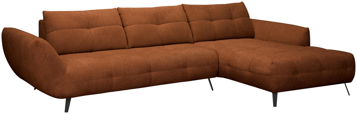 ECKSOFA Dunkelorange Chenille Armlehnenkissen, Rücken echt, Sitztiefenverstellung  - Dunkelorange/Schwarz, KONVENTIONELL, Textil/Metall (313/215cm) - Hom`in
