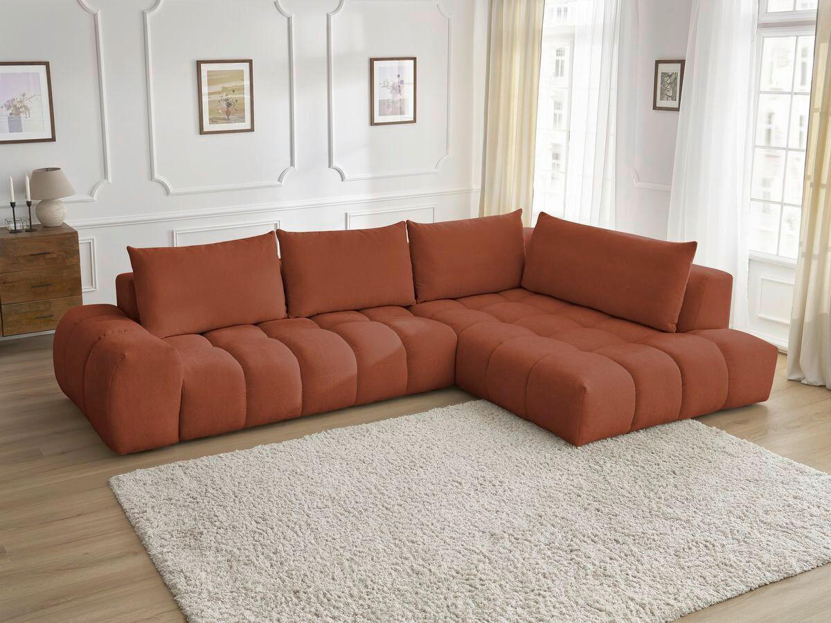 ECKSOFA Ottomane rechts  EVEREST Orange Struktur  - Schwarz/Orange, MODERN, Kunststoff/Textil (352/210cm)