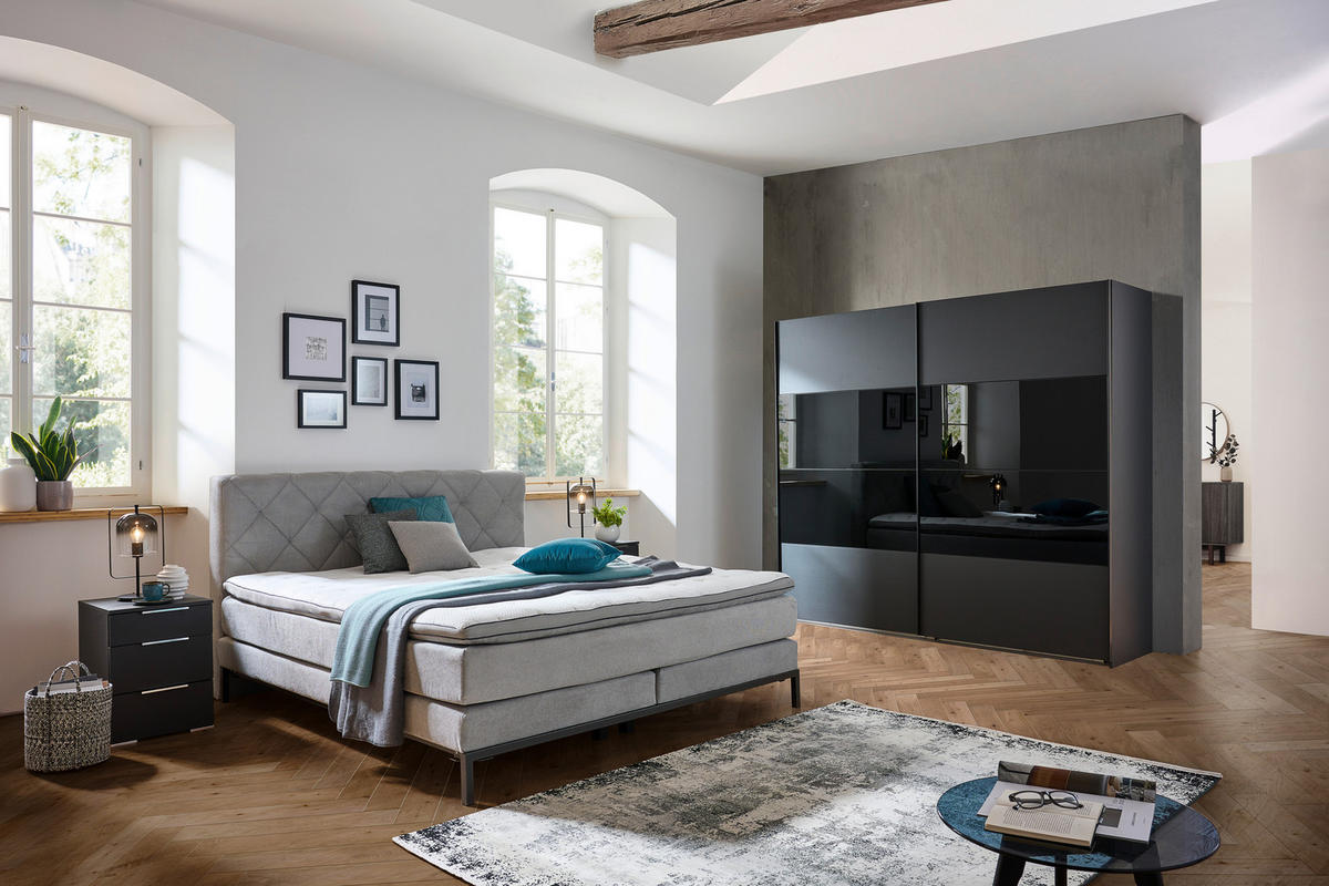 BOXSPRINGBETT 180/200 cm  in Silberfarben  - Silberfarben/Schwarz, KONVENTIONELL, Textil/Metall (180/200cm) - Carryhome