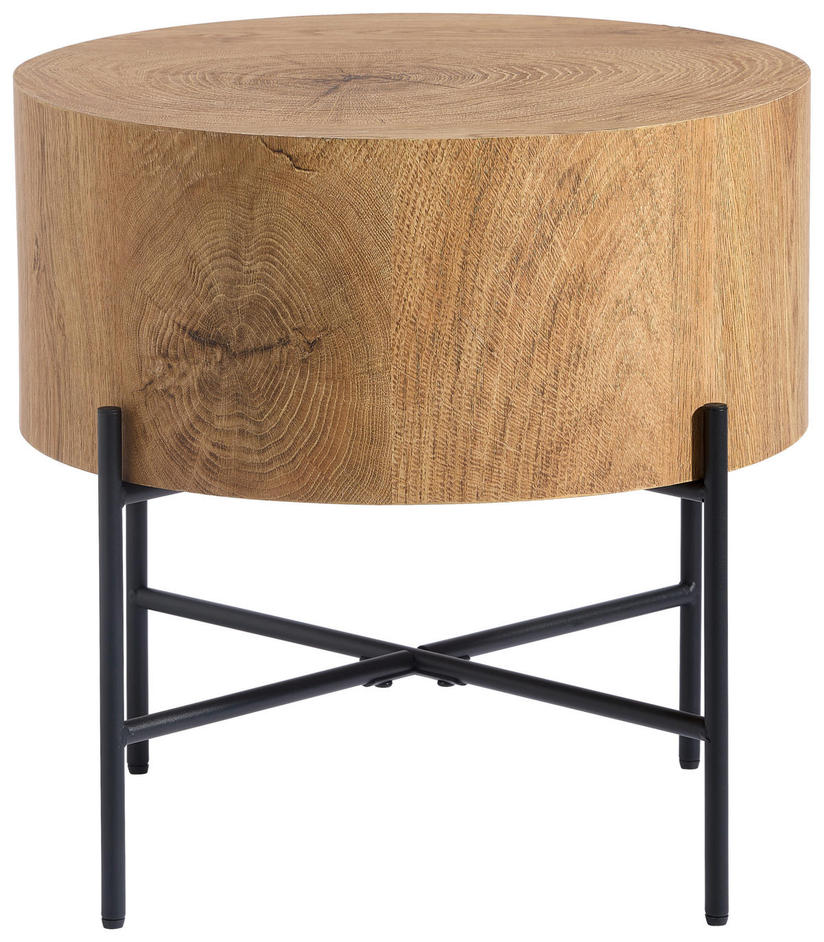 BEISTELLTISCH 45/45/45 cm Schwarz, Eichefarben rund  - Eichefarben/Schwarz, MODERN, Holzwerkstoff/Metall (45/45/45cm) - Xora