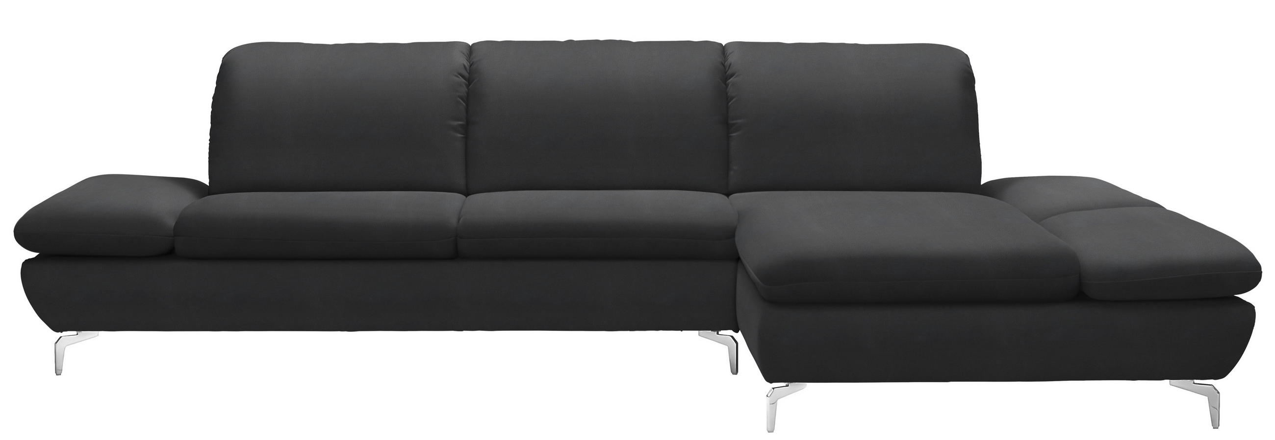 ECKSOFA in Echtleder Anthrazit  - Anthrazit/Silberfarben, Design, Leder/Metall (315/200cm) - Chilliano