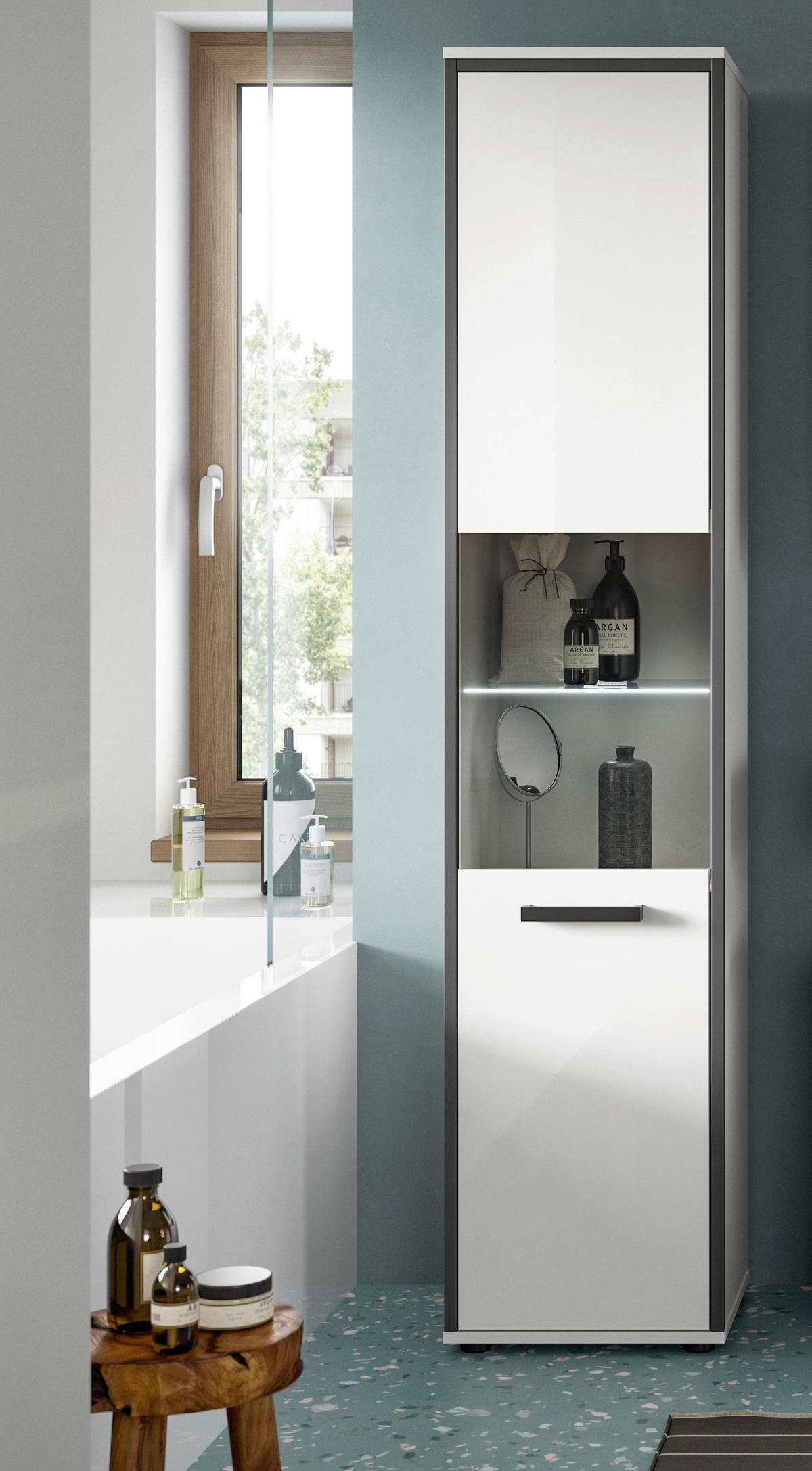 HOCHSCHRANK 40/188/34 cm  - Weiß Hochglanz/Schwarz, MODERN, Holzwerkstoff/Kunststoff (40/188/34cm) - MID.YOU