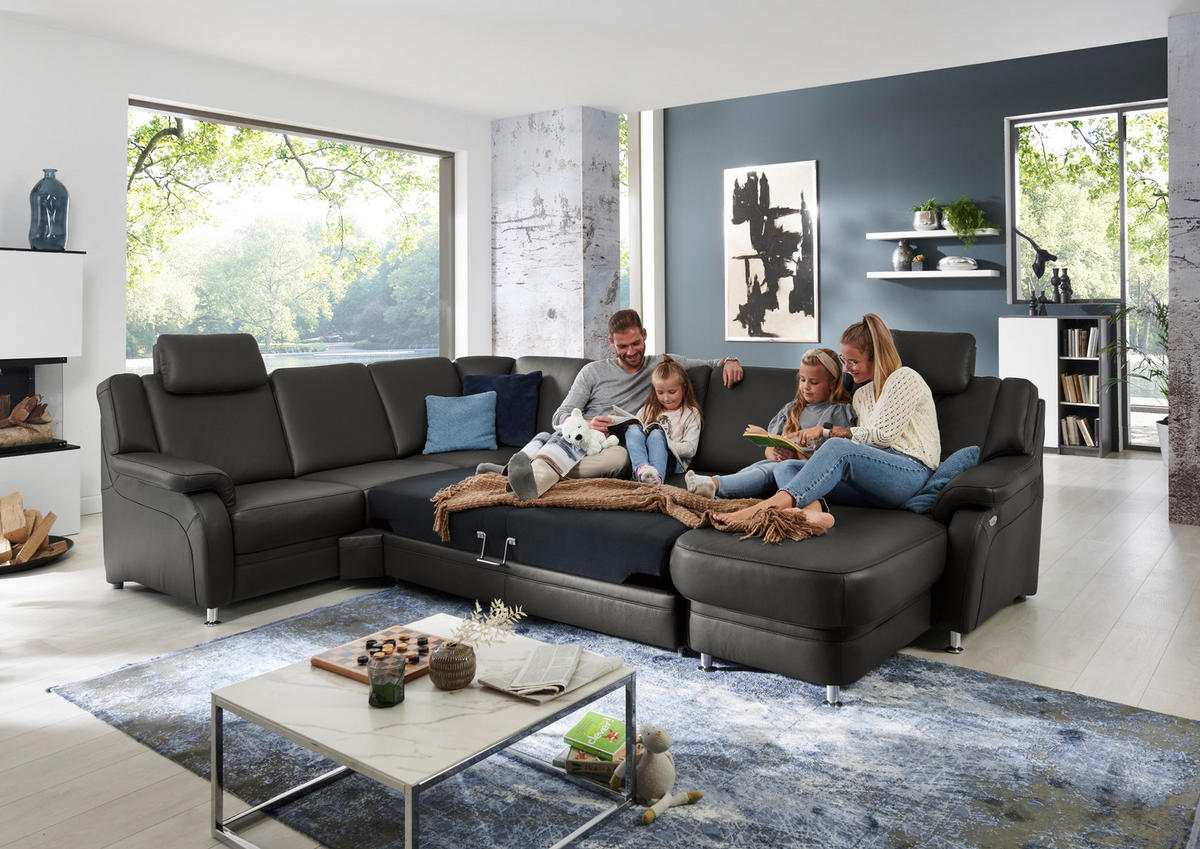 WOHNLANDSCHAFT in Echtleder Anthrazit  - Anthrazit/Alufarben, Konventionell, Leder/Metall (239/329/165cm) - Beldomo Premium