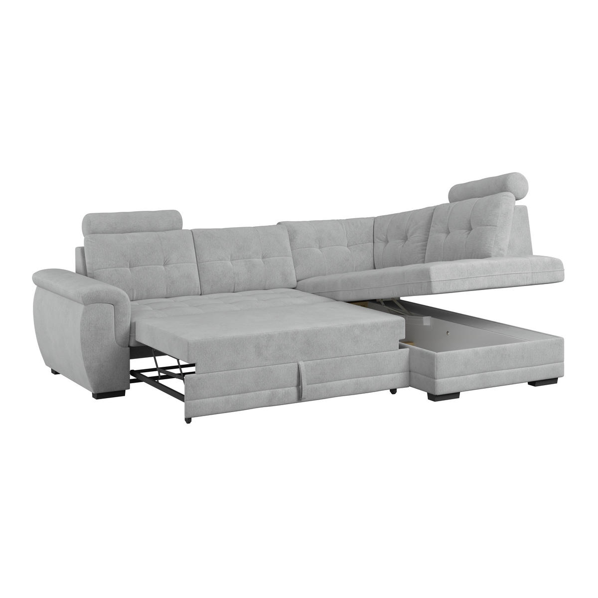 ECKSOFA  Mikrofaser, Struktur Hellgrau  - Hellgrau/Schwarz, Konventionell, Kunststoff/Textil (251/183cm) - MID.YOU
